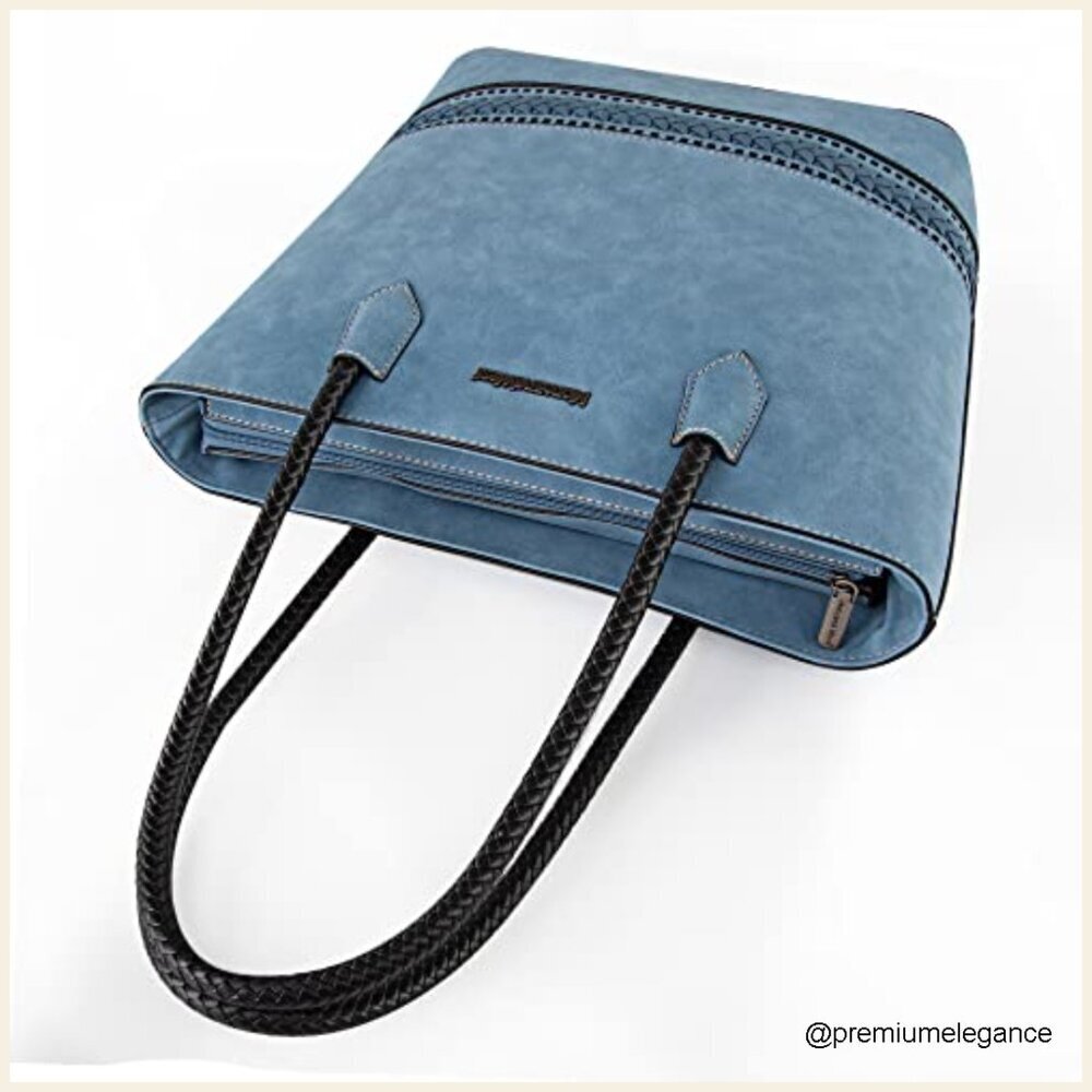 Large Vegan Leather Tote Bag with Back Zipper Pocket and Multiple Compartments - Picture 4 of 7
